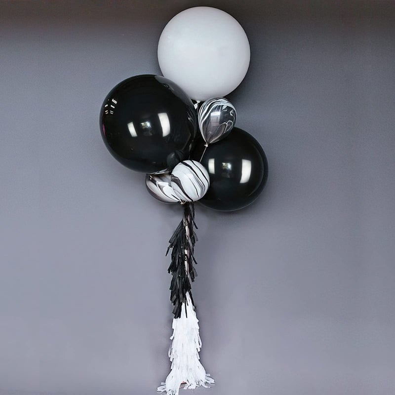 PuTwo LAttLiv 10 Pack Latex Balloons Set 36 inches Jumbo Balloons 12 inches Marble Balloons Paper Tassels,Black/White/Marbled - Image 1